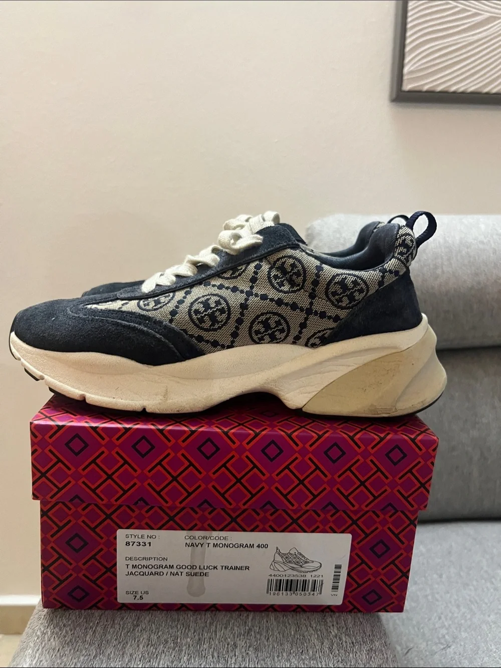 Tory Burch Navy & Cream Monogram Trainer Sneakers